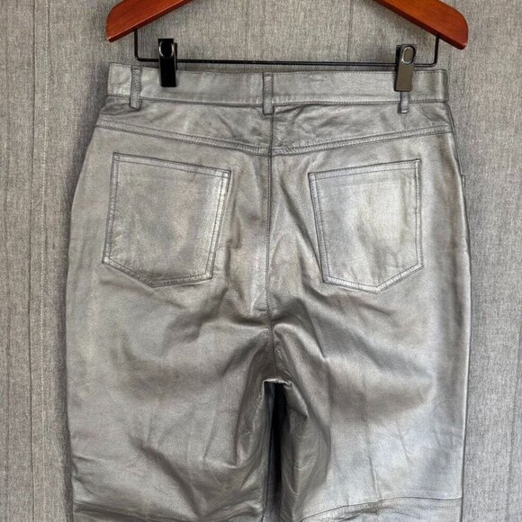 Vintage Forenza 100% Leather Silver High Rise Relaxed Straight Leg Jeans Size 32 - Picture 6 of 10